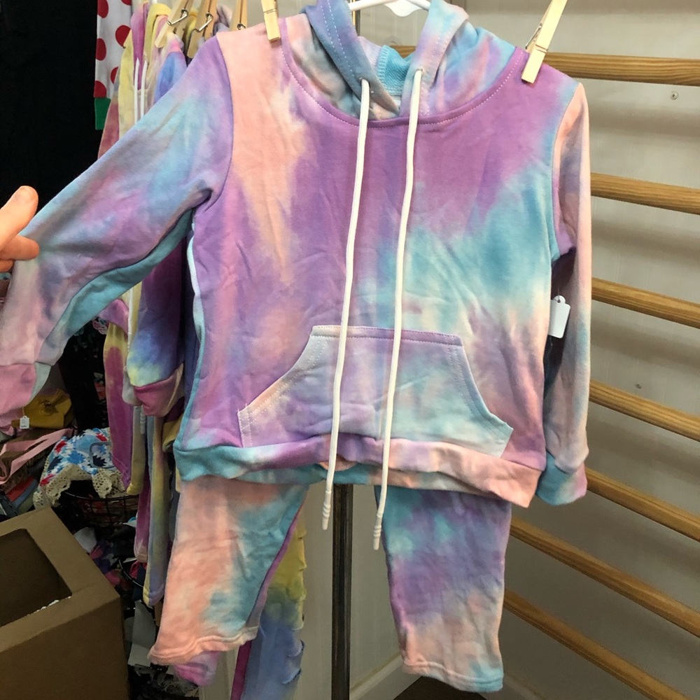 Distressed Blue Tie Dye Hoodie Set